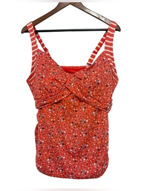 Lands' End Plus Size Sweetheart Wrap Underwire Tankini Top 18W Patriotic Stars